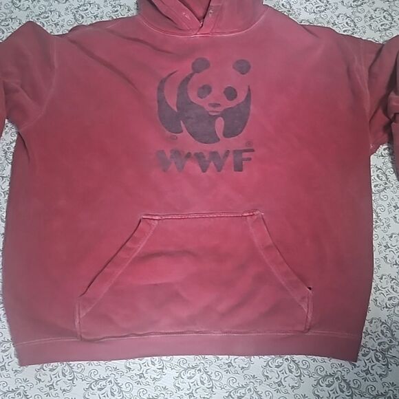 Vintage Y2K WWF Panda Bear Animal Logo 100% Cotton Red Hoodie Med - Picture 6 of 9